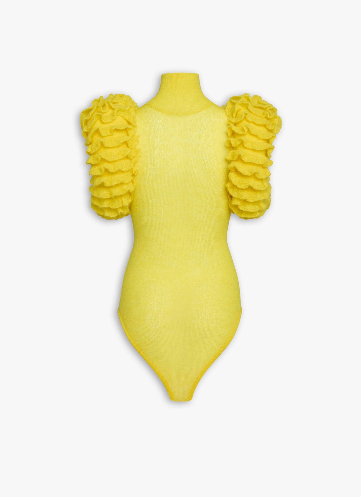 モヘアニット製 スカルプチュラル ラッフルボディスーツ ALAÏA イエロー モヘアニット製 スカルプチュラル ラッフルボディスーツ